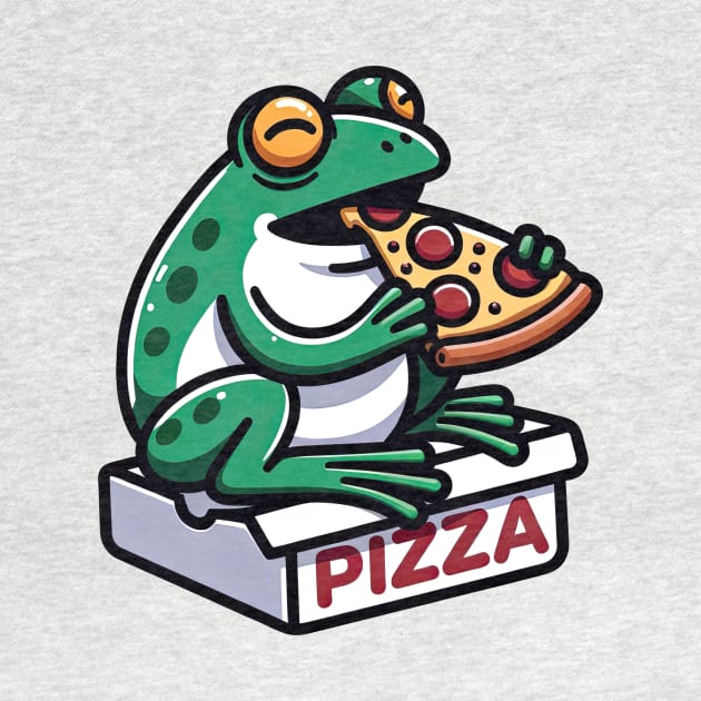 little frog enjoying eating pizza by Dracoola